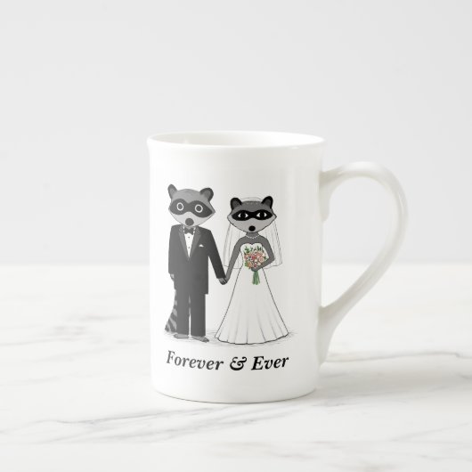 Cute Raccoons Wedding Bride en Groom Custom Porselein Kop (Rechts)