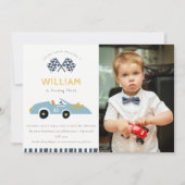 Cute Race Auto Kinder Foto Elke zondag Uitnodigen Bedankkaart (Voorkant)