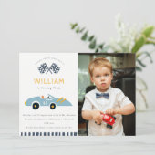 Cute Race Auto Kinder Foto Elke zondag Uitnodigen Bedankkaart (Staand voorkant)