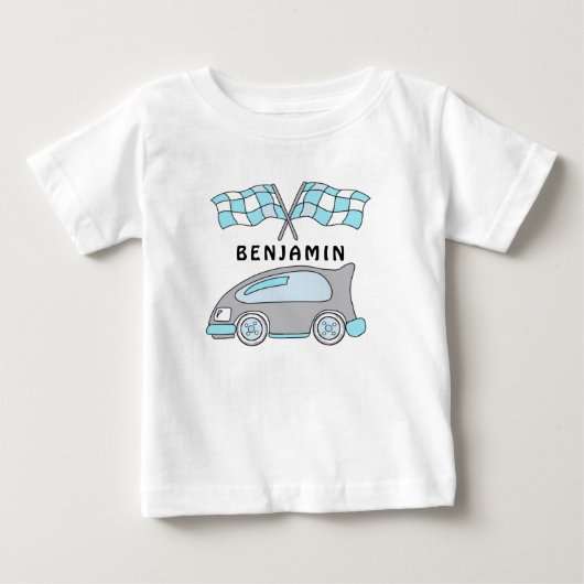 Cute Race Car and Flags Baby Boy Name (Voorkant)