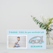 Cute Race Car Blue Birthday Bedankt voor je foto (Staand voorkant)