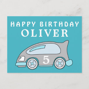 Cute Race Car Blue Happy Birthday Boy Briefkaart