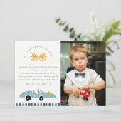 Cute Race Car Kinderen Blauw Foto Verjaardag Elke Bedankkaart (Staand voorkant)