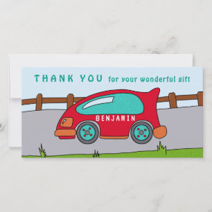 Cute Raceauto Rode Jongens Verjaardag Bedankkaart