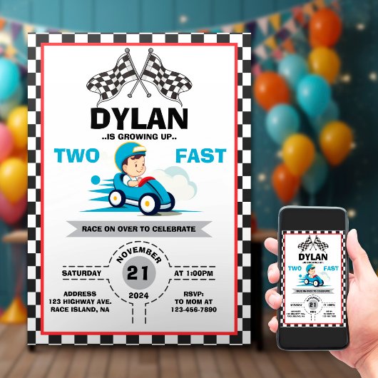 Cute Racer Two Fast Uitnodiging