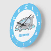 Cute Racing Car Wall Clock for Boy met naam Grote Klok (Hoek)
