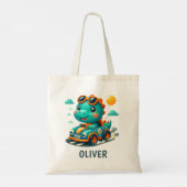 Cute Racing Trex Dinosaur en raceauto  Tote Bag (Achterkant)