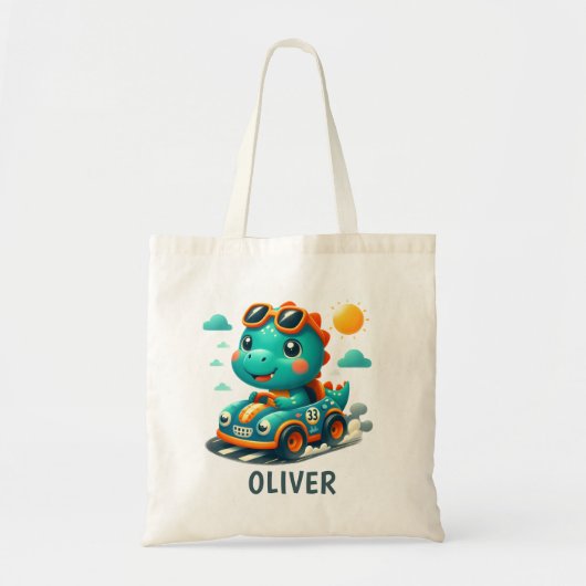 Cute Racing Trex Dinosaur en raceauto  Tote Bag (Voorkant)