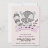 Cute Racoon Girls Paars Baby shower Kaart (Voorkant)