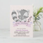 Cute Racoon Girls Paars Baby shower Kaart (Staand voorkant)