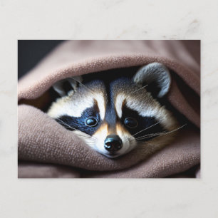 Cute Racoon in een zachte deken Briefkaart