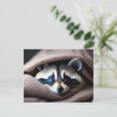 Cute Racoon in een zachte deken Briefkaart (Staand voorkant)