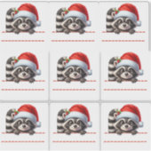 Cute Racoon in Santa Hat Christmas Labels (Voorkant)