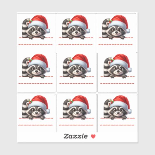Cute Racoon in Santa Hat Christmas Labels (Vel)