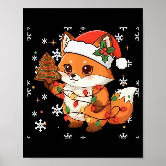 Cute Racoon Lights Tree Cake Funny Xmas Merry Chri Poster (Voorkant)