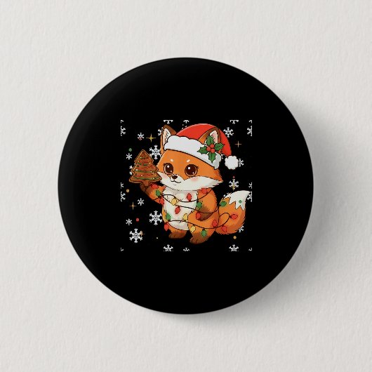 Cute Racoon Lights Tree Cake Funny Xmas Merry Chri Ronde Button 5,7 Cm (Voorkant)
