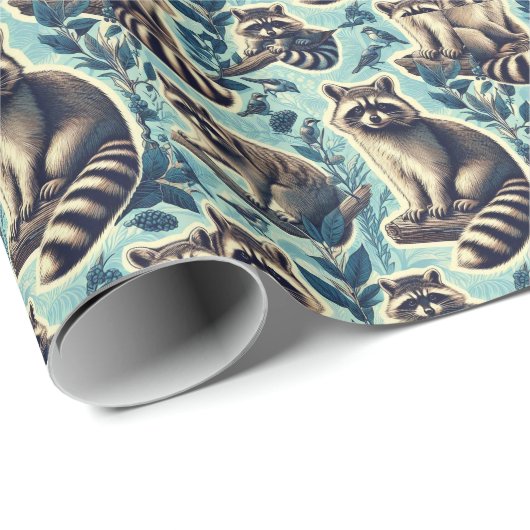 Cute Racoon Pattern Cadeaupapier (Rol Hoek)
