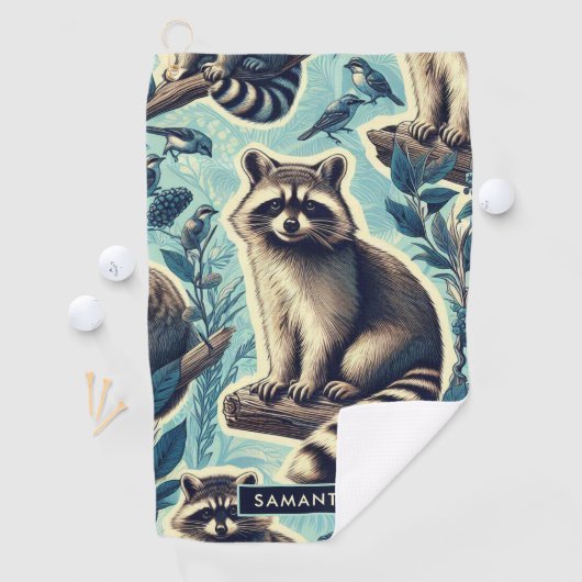 Cute Racoon Pattern Golfhanddoek (Insitu)