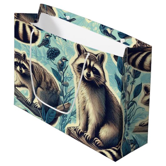 Cute Racoon Pattern Groot Cadeauzakje (Voorkant Gekanteld)