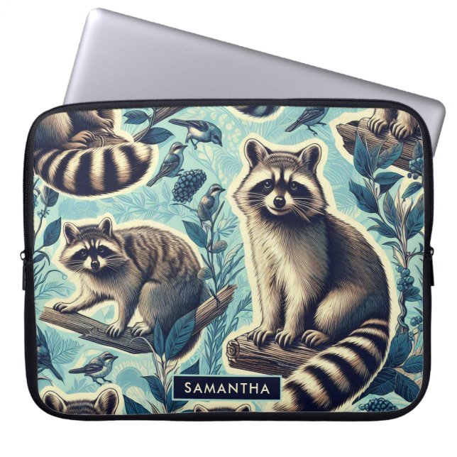 Cute Racoon Pattern Laptop Sleeve (Voorkant)
