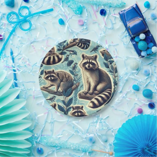 Cute Racoon Pattern Papieren Bordje (Feest)