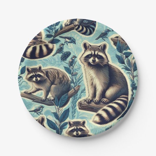 Cute Racoon Pattern Papieren Bordje (Voorkant)