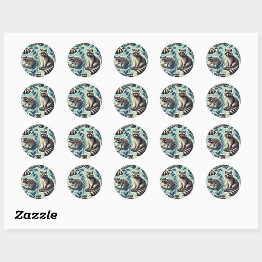 Cute Racoon Pattern Ronde Sticker (Vel)