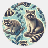 Cute Racoon Pattern Ronde Sticker (Voorkant)