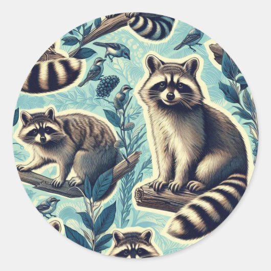 Cute Racoon Pattern Ronde Sticker (Voorkant)