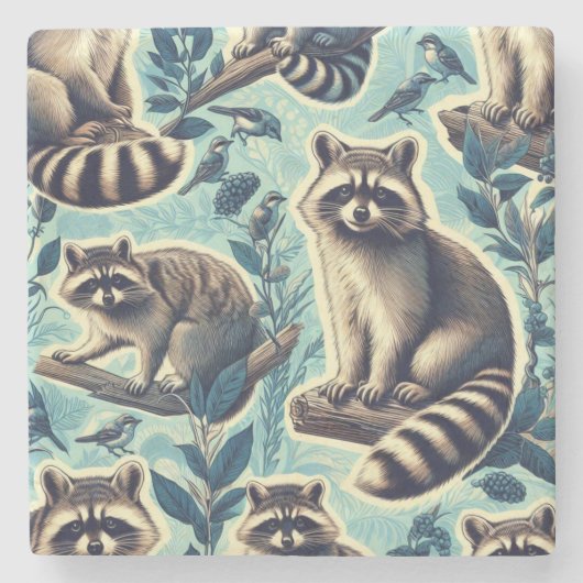 Cute Racoon Pattern Stenen Onderzetter (Voorkant)