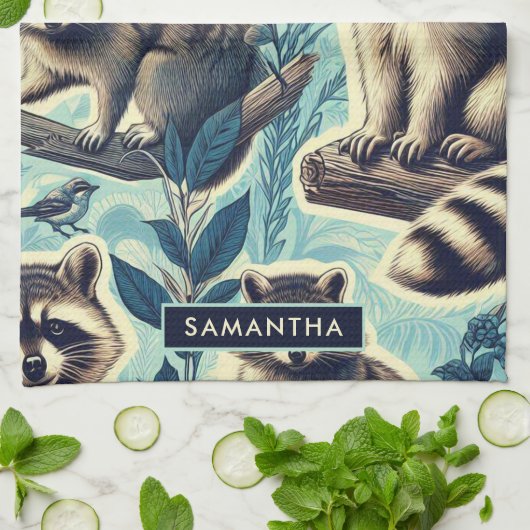 Cute Racoon Pattern Theedoek (Gevouwen)