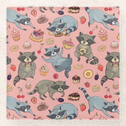 Cute Racoons Glazen Onderzetter (Voorkant)