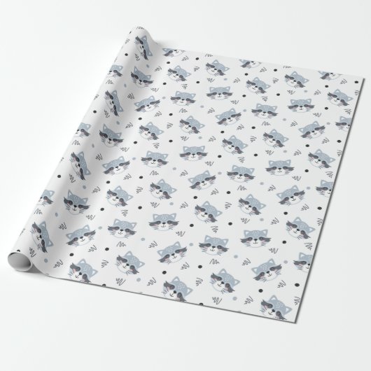 Cute Racoons Wrapping Paper Cadeaupapier (Uitgerold)