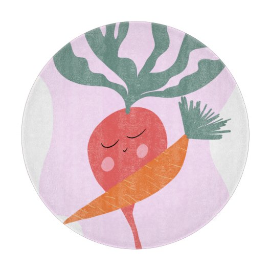 Cute Radish en Carrot Cartoon Snijplank (Voorkant)