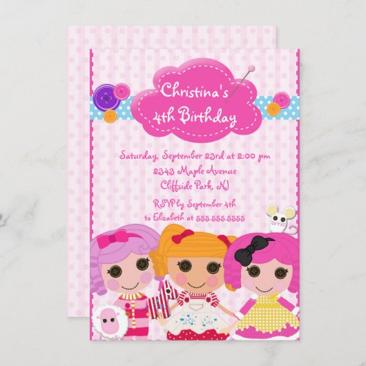 Cute Rag Doll Birthday Party Kaart (Voorkant / Achterkant)