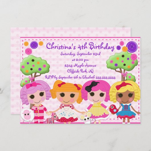 Cute Rag Doll Birthday Party Kaart (Voorkant / Achterkant)