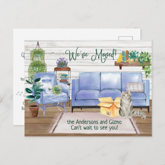 Cute Ragamuffin Cat Cozy New Home Adres     Aankondigingskaart (Voorkant / Achterkant)