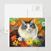 Cute Ragdoll Cat met bloemen Briefkaart (Voorkant / Achterkant)