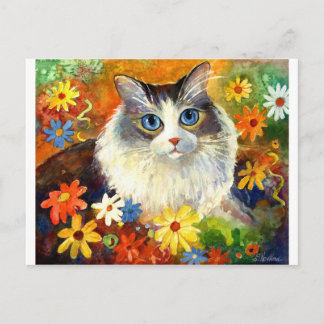 Cute Ragdoll Cat met bloemen Briefkaart