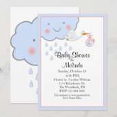 Cute Rain Cloud en Stork Baby shower Kaart (Voorkant / Achterkant)