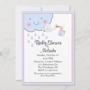 Cute Rain Cloud en Stork Baby shower Kaart