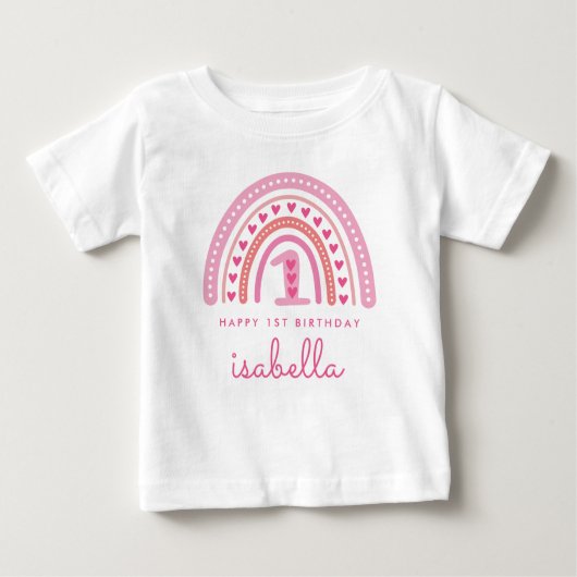 Cute Rainbow 1st Birthday Girl Shirt Outfit (Voorkant)