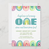 Cute Rainbow 1st Birthday Party Waterverf Kaart (Voorkant)