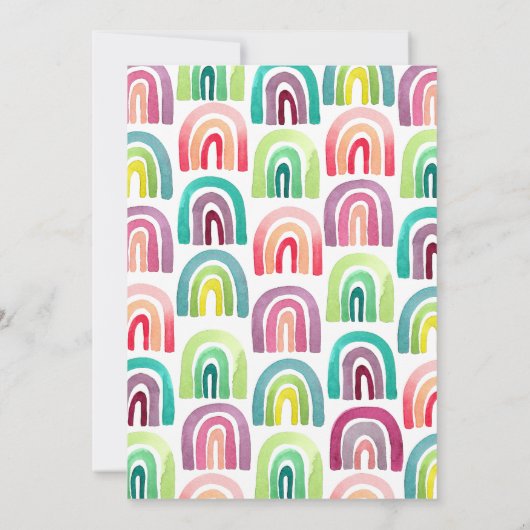 Cute Rainbow 1st Birthday Party Waterverf Kaart (Achterkant)