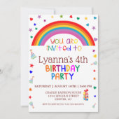Cute Rainbow 4th Birthday Party Invitation (Voorkant)