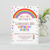 Cute Rainbow 4th Birthday Party Invitation (Staand voorkant)