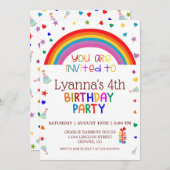 Cute Rainbow 4th Birthday Party Invitation (Voorkant / Achterkant)