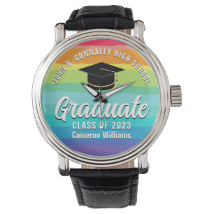 Cute Rainbow Afstuderen aangepast 2023 LGBTQ-Afstu Horloge