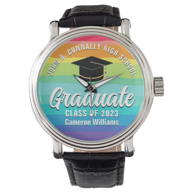 Cute Rainbow Afstuderen aangepast 2023 LGBTQ-Afstu Horloge (Voorkant)