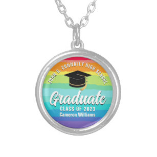 Cute Rainbow Afstuderen aangepast 2023 LGBTQ-Afstu Zilver Vergulden Ketting